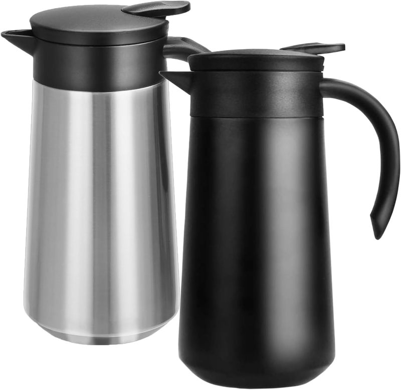 GearRoot 28oz Coffee Carafe Airpot Insulated Coffee Urn Stainless Steel Vacuum Thermal Pot Flask for Coffee, Hot Water, Tea, Hot Beverage - Keep 9 Hours Hot, 18 Hours Cold (Silver,Black) - Image 1